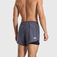 Pantalones Cortos Deportivos de Secado Rápido con Cordón en la Cintura para Hombre, Pantalones Cortos Deportivos 2 en 1 con Forro de Compresión Interior para Entrenamiento