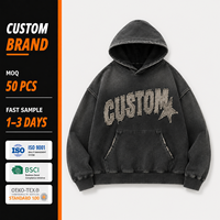 Hoodie Homme Streetwear en Coton Denim Épais et Oversize, Effet Vieilli, Style Décontracté Ample pour l'Hiver