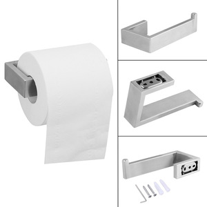 Ensemble d'accessoires de salle de bain en acier inoxydable SUS304, 4 pièces, montage mural, porte-serviettes noir, porte-papier toilette, crochets, décoration d'hôtel - Product Image 5