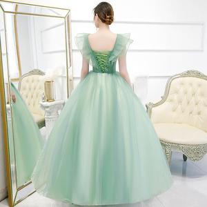Princess Waistline Ball Gown Tulle Floral Print Sweetheart Neckline Long Evening Dress For Women Army Green Wine Red - Product Image 4