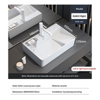 Lavabo en céramique blanc X6845 avec planche à laver intégrée, orientable gauche/droite, pour salle de bain, maison, hôtel, équipement sanitaire
