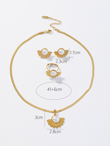 Vintage estilo <span class=keywords><strong>barroco</strong></span> nicho diseño sentido pequeña perla acero inoxidable 18K chapado en oro hoja compromiso collar anillo pendientes - Product Image 5