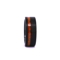 Bagues de fiançailles et de mariage unisexes en tungstène noir brossé à rainures décalées, avec opale de feu orange écrasée, certifiées par un tiers THX Jewelry