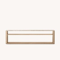 Consola Sofisticada Minimalista de Roble Natural con Marco Abierto, Estante Único Ancho y Base Horizontal Baja para Dormitorio, Personalizable OEM