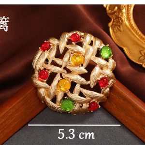 Broche de oro barroco de corte de lujo Retro Medieval colorido brillante <span class=keywords><strong>Barocco</strong></span> forma de piedra preciosa Pin grande de diamantes de imitación para mujer - Product Image 6