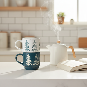 Mug à thé en céramique minimaliste de Noël 400 ml, motif sapin, avec poignée, pour le petit-déjeuner à la maison, cadeau pour couple - Product Image 3