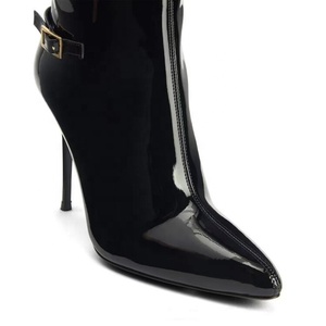 Large Size 46 Metal Buckles Slim Heels Shoes Women Pointed Toe Patent Long Side Zipper Sexy Knee High <b>Boots</b> - Product Image 3