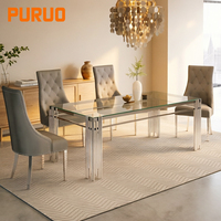 Table à manger en verre trempé transparent en acier inoxydable de luxe léger, finition dorée, 6 places, fabrication OEM en Chine