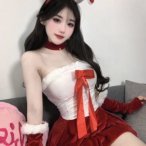 Costume de Cosplay de Lapin <span class=keywords><strong>Sexy</strong></span> Tenues de Nouvel An Robe Sans Bretelles en Peluche Jeu de Rôle Vêtements de Nuit Costume de Club de Fête de Noël - Product Image 4