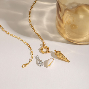 Stainless Steel Two Tone Conch <b>Shell</b> Tooth <b>Crab</b> Claw Pendant Necklace With Sailor Clasp - Product Image 2