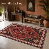 Maßgefertigter Samt-Teppich in Rot und Schwarz mit Persischem Medaillon-Muster, Rutschfester Weicher Bodenteppich für Wohnzimmer, Vintage Orientalischer Blumenteppich