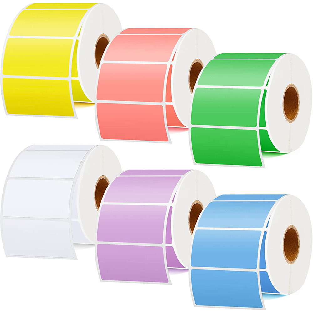 500 Labels/Rol Paarse Verpakking Zakken Printer Stickers Kleur Gedrukt 4X4 Directe Thermische Transfer Papier Verzendadres label