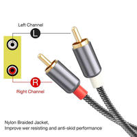 Câble Audio Stéréo Tressé Argent Mâle à Mâle 2rca Connecteur Plaqué Or 24k Câble Audio Rca