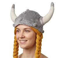 Chapeau en peluche en forme de corne de bœuf Viking avec longues tresses, casque perruque, accessoire de costume de fête amusant pour enfants et adultes, OEM