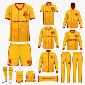 Maillot de football rayé rouge et jaune personnalisé avec logo et nom, séchage rapide, pour hommes et femmes, club, école, fan, équipe de football - Product Image 2
