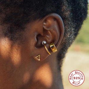 Boucles d'oreilles clous en argent sterling S925, style turc, avec chaîne géométrique simple, pampille et diamant, pour piercing d'oreille - Product Image 3