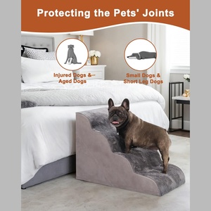 4-stufige Hunde rampe Treppe Hochbett Schaum mit hoher Dichte Haustier Schritte rutsch fester Boden Wasch bare Abdeckung Graue Hunde treppe für kleine Hunde - Product Image 5
