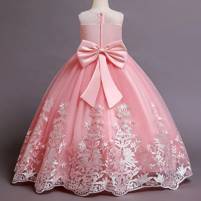 Kleid für Kinder Hochzeit Tülle Spitze langes Mädchenkleid elegante Prinzessin Party Ausstellung formelles Kleid Einfarbe für Teenager