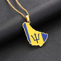 Conjunto de Joyería del Fabricante: Collar, Pulsera, Brazalete, Pendientes y Llavero con Colgante de Mapa de Barbados y Bandera Nacional