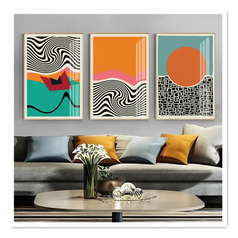 Mid Century Modern Abstract Color Blocks Line Poster Canvas Painting Wall Art Picture Print Living Room Interior Home Decoration