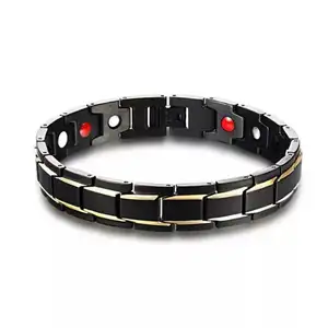 Wholesale Bangle Magnetic Bracelet Manufacturer Electroplated Black Magnet Germanium Titanium Steel Men Bracelet /
