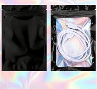 Sacs refermables en Mylar personnalisés, résistants à l'humidité, avec fermeture éclair, fermeture à trois côtés, pochette à fermeture éclair, plusieurs couleurs, fenêtre transparente, holographique brillant