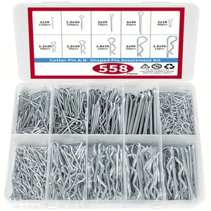 Kit surtido de pasadores en R y pasadores en forma de R, 558 piezas, pasadores de seguridad de acero galvanizado para uso general en la industria de la construcción - Product Image 1