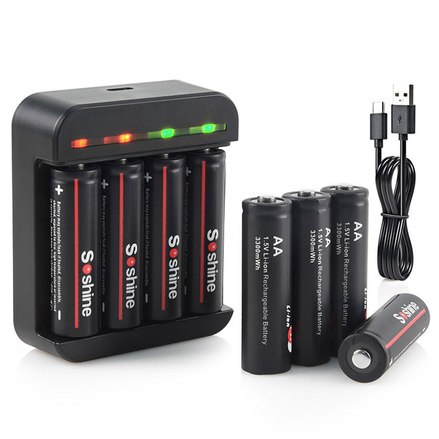 4 Pcs Lithium 1.5Volt AA Rechargeable Batteries and USB C Battery Charger
