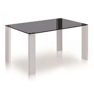Table de salle à manger avec pieds en métal avec dessus en verre pailleté noir brillant et style contemporain