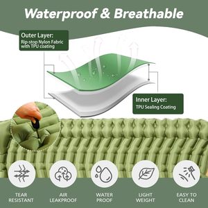 Colchoneta Doble Ultraligera de 4 Pulgadas de Grosor, Recubierta de Nailon y TPU, con Bomba de Pie Integrada, Colchón Inflable Compacto con Diseño Ergonómico - Product Image 3