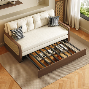 Sofá Cama Plegable de Madera Maciza, Doble Asiento, Convertible, Multifuncional, para Apartamentos Pequeños, Sala de Estar, Estudio - Product Image 3