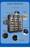 Vitrine Réfrigérée Double Température à Refroidissement par Air pour Boissons, Dégivrage Automatique Intégré, Rouge, pour Supermarché, Numérique
