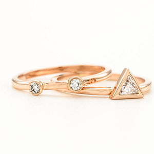 Silmple Style 925 Sterling Silver Yellow Gold Plated Black Diamond <b>Dainty</b> <b>Ring</b> Set - Product Image 3