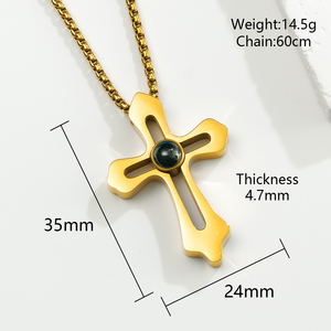 Pendentif Croix de Projection Micro-Icone Religieuse Catholique pour Femme, Peinture La Visitation, Acier Inoxydable 304L, Or PVD 18K, Vente en Gros - Product Image 2