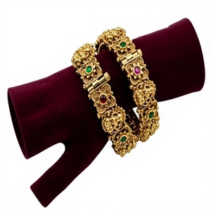 Stylish Brass Gold Plated Flower Pattern <b>Bangle</b> Bracelets <b>Set</b> with Moissanite Stones for Women Wedding Gift Party Vintage Style - Product Image 2