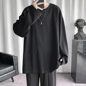 Camiseta Negra Oversize de Manga Larga para Hombre, Ajuste Holgado, Tejida, Casual, con Logo Personalizado, Estilo Urbano - Product Image 1