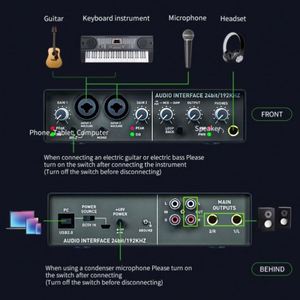 AOSHEN Pro การ์ดเสียงสตูดิโอบันทึกเสียงแบบพกพา USB 48V ไมโครโฟนโลหะ + วัสดุ ABS อินเทอร์เฟซมิกเซอร์เสียงสเตอริโอสำหรับการแสดงสด - Product Image 4