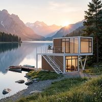 Villa modulaire préfabriquée à deux étages, maison conteneur moderne de 40 pieds, maison préfabriquée portable avec grande terrasse, utilisation hôtelière, forme rectangulaire 1