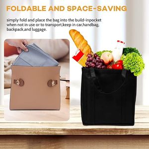 Eco Shopping Grocery Kitchen Food Recycled Large <b>Long</b> Handle Folding Tote Black Grey Non Woven Cinch <b>Bag</b> - Product Image 4