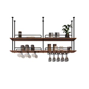 رف عتيق مثبت في السقف رف نبيذ معلق عائم على الطراز الأوروبي خشب صلب حديدي من السقف - Product Image 5