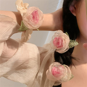 Trendy Cute Hair Scrunchies Primavera Verano Cuerda para el cabello para niñas Moda Mujer <span class=keywords><strong>Pink</strong></span> Rose Accesorios para el cabello - Product Image 1