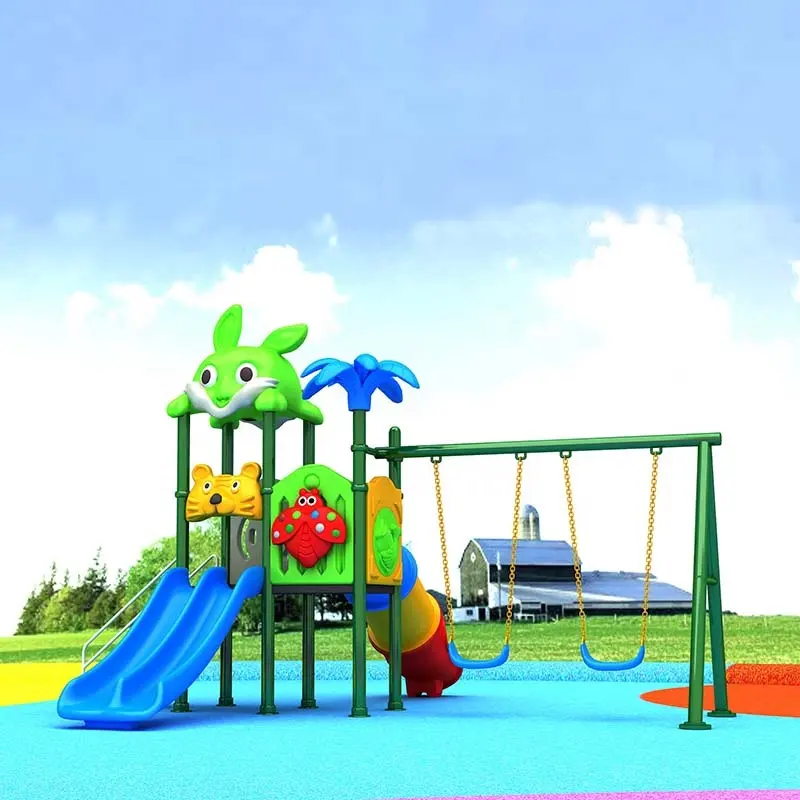 Set taman komersial perlengkapan bermain anak-anak luar ruangan kering perlengkapan bermain plastik dengan perosotan