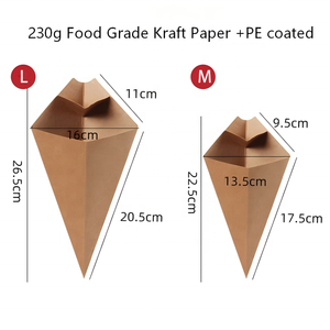Caja para Papas Fritas en Forma de Cono con Compartimento para Salsa |   Vaso de Papel Kraft para Llevar, para Comida Rápida y Bocadillos - Product Image 6