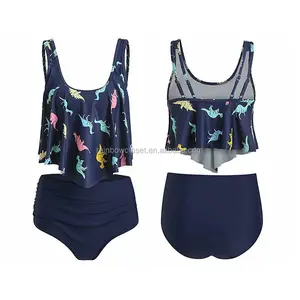 Hete Verkoop Zwemontwerp Vrouwen Dinosaurus Print Tanktop En Broekjes 2 Stuk Bikini Zomer Strand Badpak Voor Dames