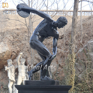 Tallado a mano famoso griego tamaño natural negro Atlético hombres mármol discobolus desnudo atleta masculino estatua escultura para decoración del hogar - Product Image 1