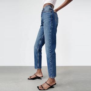 하이 퀄리티 기본 캐주얼 스트레이트 스타일 여성의 청바지 허리 도매에 로고 통기성 데님 중국에서 - Product Image 2