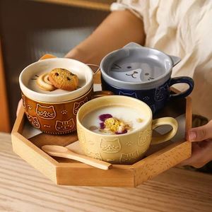 Mug Chat de Dessin Animé, Tasse à Petit-Déjeuner Mignonne, Tasse à Café Créative avec Couvercle, Style Japonais pour Tasse à Lait, Tasse de Couple - Product Image 4