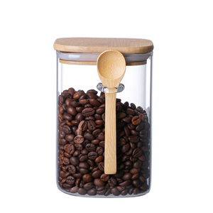 Recipiente multifuncional para alimentos de vidrio de borosilicato alto para cocina con Sello de tapa de bambú con cuchara-para tarros de especias - Product Image 2