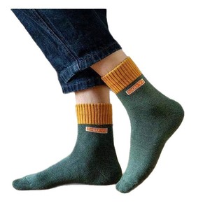 Letter Terry Crew Socks Women Autumn Winter Warm Thickened Fleece Lined Odor Resistant Color Block Design - Product Image 3