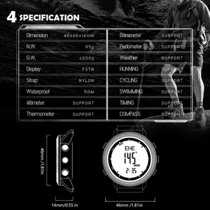 <span class=keywords><strong>Reloj</strong></span> Digital para Hombre NORTH EDGE APACHE-46, <span class=keywords><strong>Reloj</strong></span> Deportivo para Exteriores, Correr, Natación, con Altímetro, Barómetro, Brújula, Resistente al Agua 50M - Product Image 6